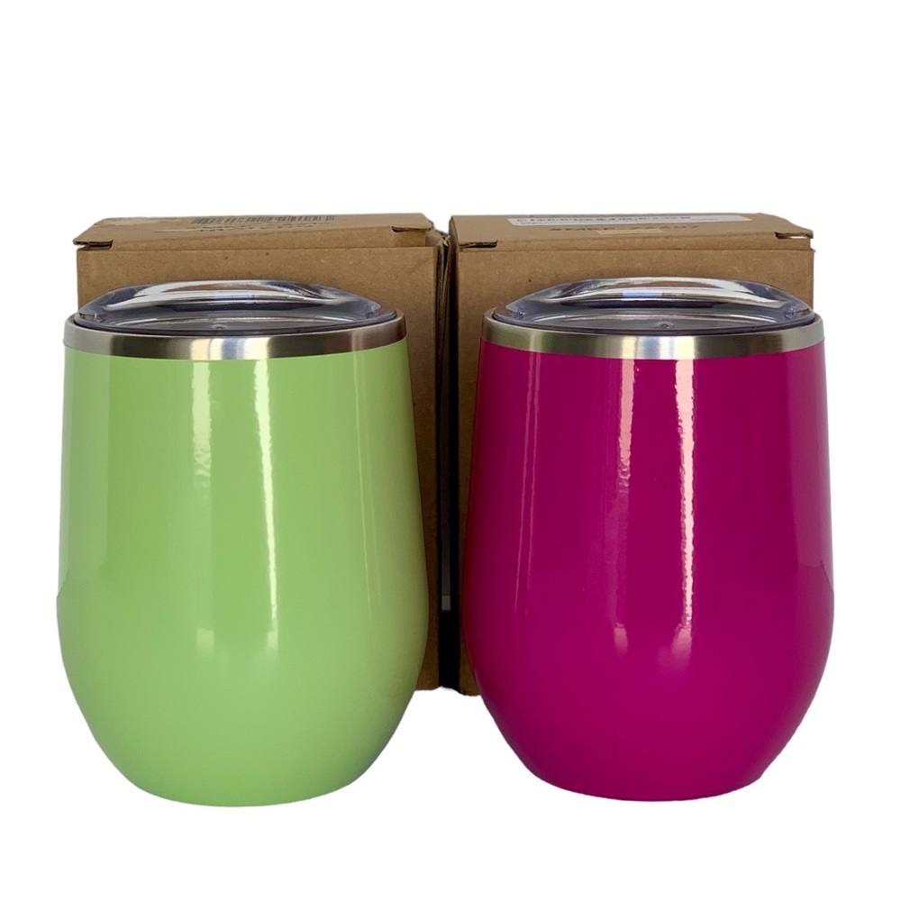 NWT Lot/2 Maars Stainless Steel Insulated Stemless Wine Tumbler w/Lid 12 oz